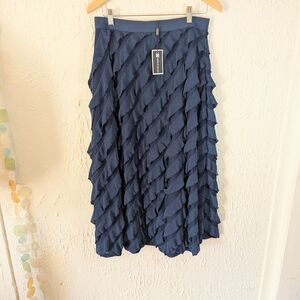 Cable & Gauge Navy Ruffled Midi Skirt